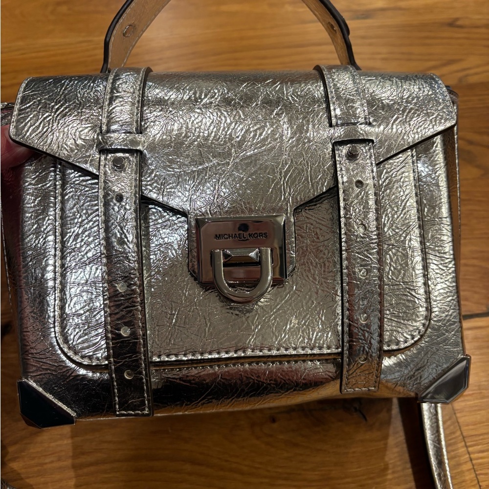 Michael Kors Silver Satchel with Structured Design